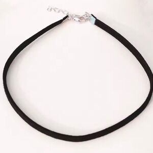 Black Suede Choker Necklace Silver Tone Clasp Adjustable Chain Women 12in New